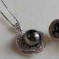 'Black Rose' jewelry set Genuine tahitian sea pearls 7.8-8.9mm