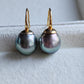 9k gold French hook earrings genuine tahitian south sea pearls 11mm