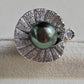'Green lotus' adjustable ring genuine tahitian south sea pearl 9.3mm