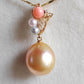 'Sunset' 18k gold diamond pendant genuine golden south sea pearl and Coral