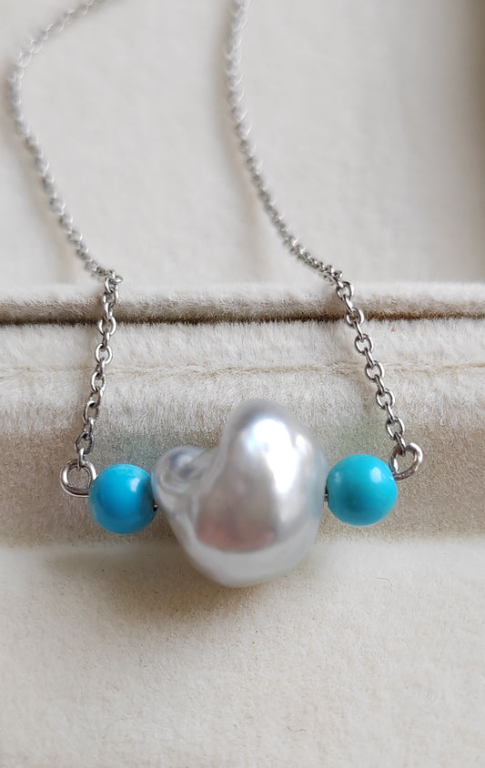 'Wild' Natural Turquoise genuine Australian south sea Keshi pearl necklace
