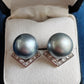 10.3mm Genuine tahitian sea pearls silver earrings
