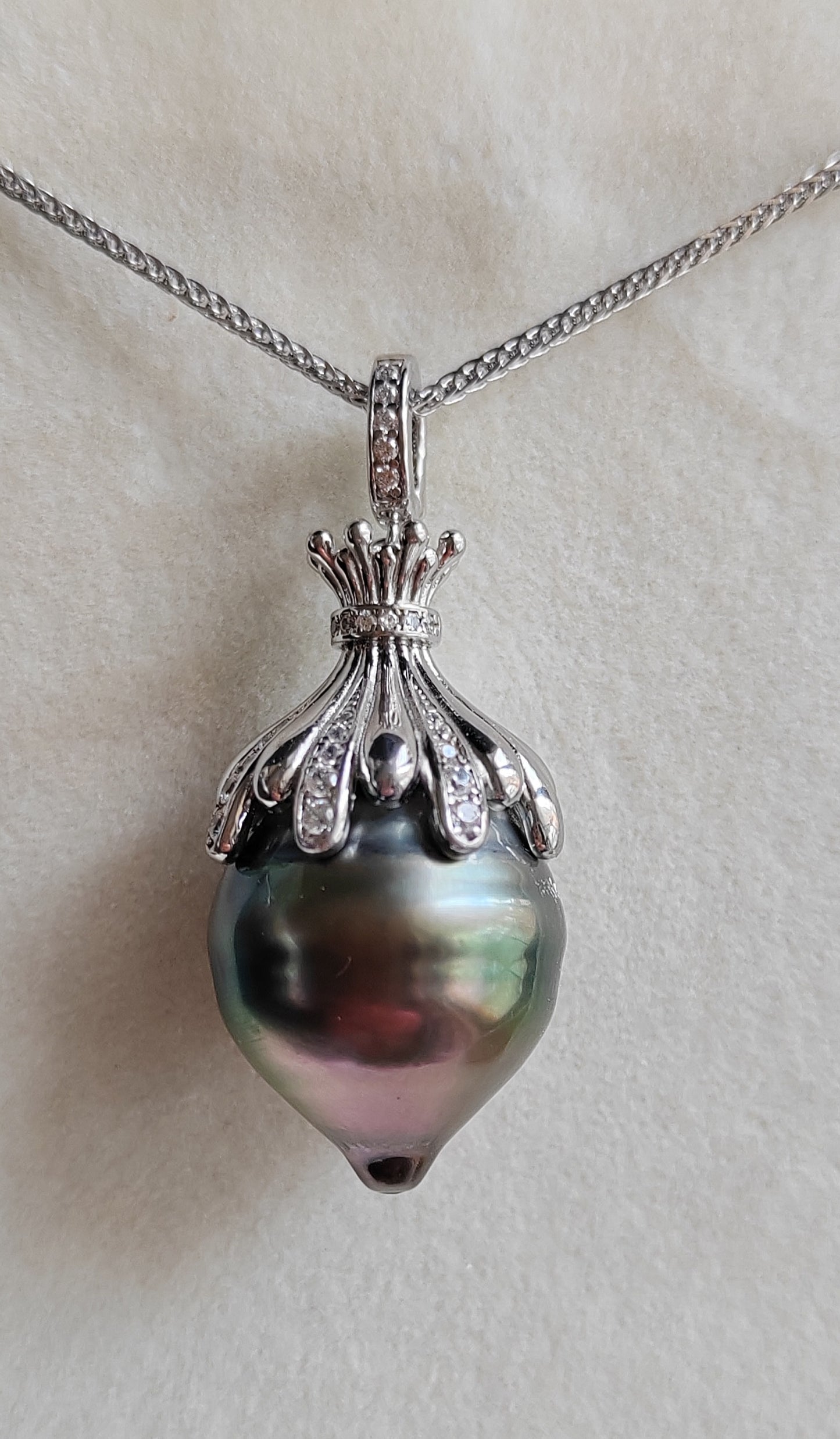 16.3x20mm Genuine tahitian sea pearl enhancer necklace silver