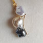 'A feather' 18k gold pendant genuine south sea & Tahitian Keshi pearls 'Wild'