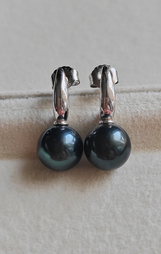 9.9mm Genuine tahitian south sea pearls round classic earrings sterling silver