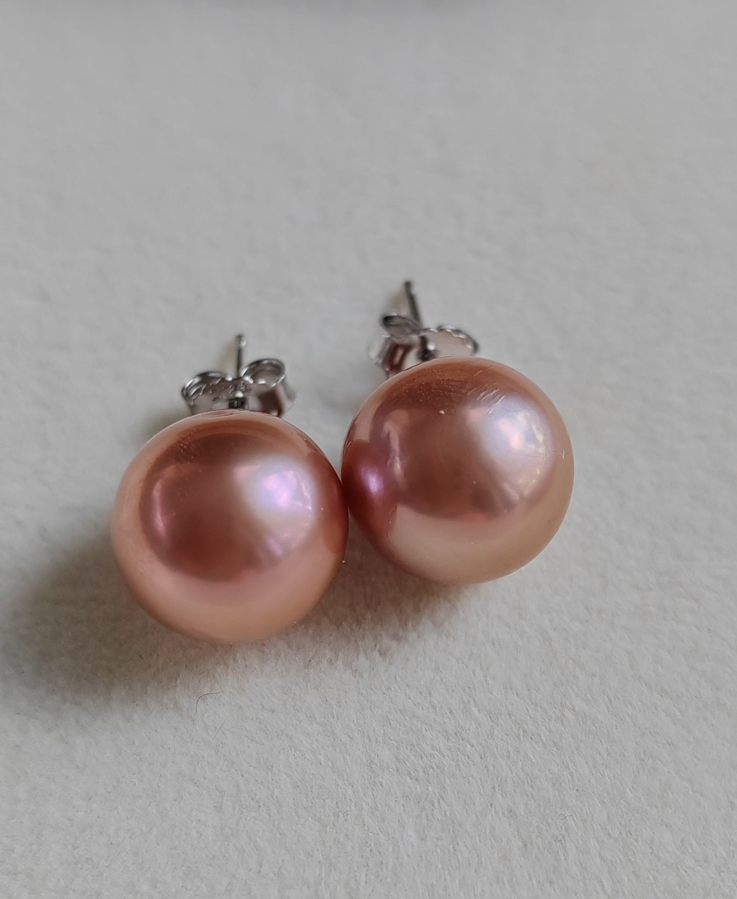 'Chocolate' Pearl earrings studs genuine freshwater pearls 11.8mm