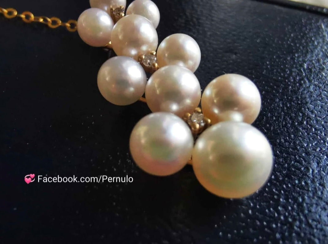 'Little clover' pendant 18k gold diamond genuine Japanese akoya  pearl 3.5-5.8mm