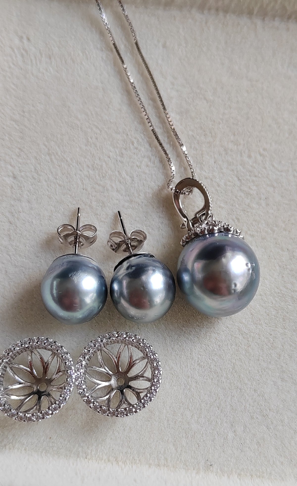 Classic Jewellry set Genuine tahitian sea pearls 10.3-13.1mm