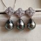 'Silver Clovers' Jewellry set Genuine tahitian sea pearls 9.6-9.9mm