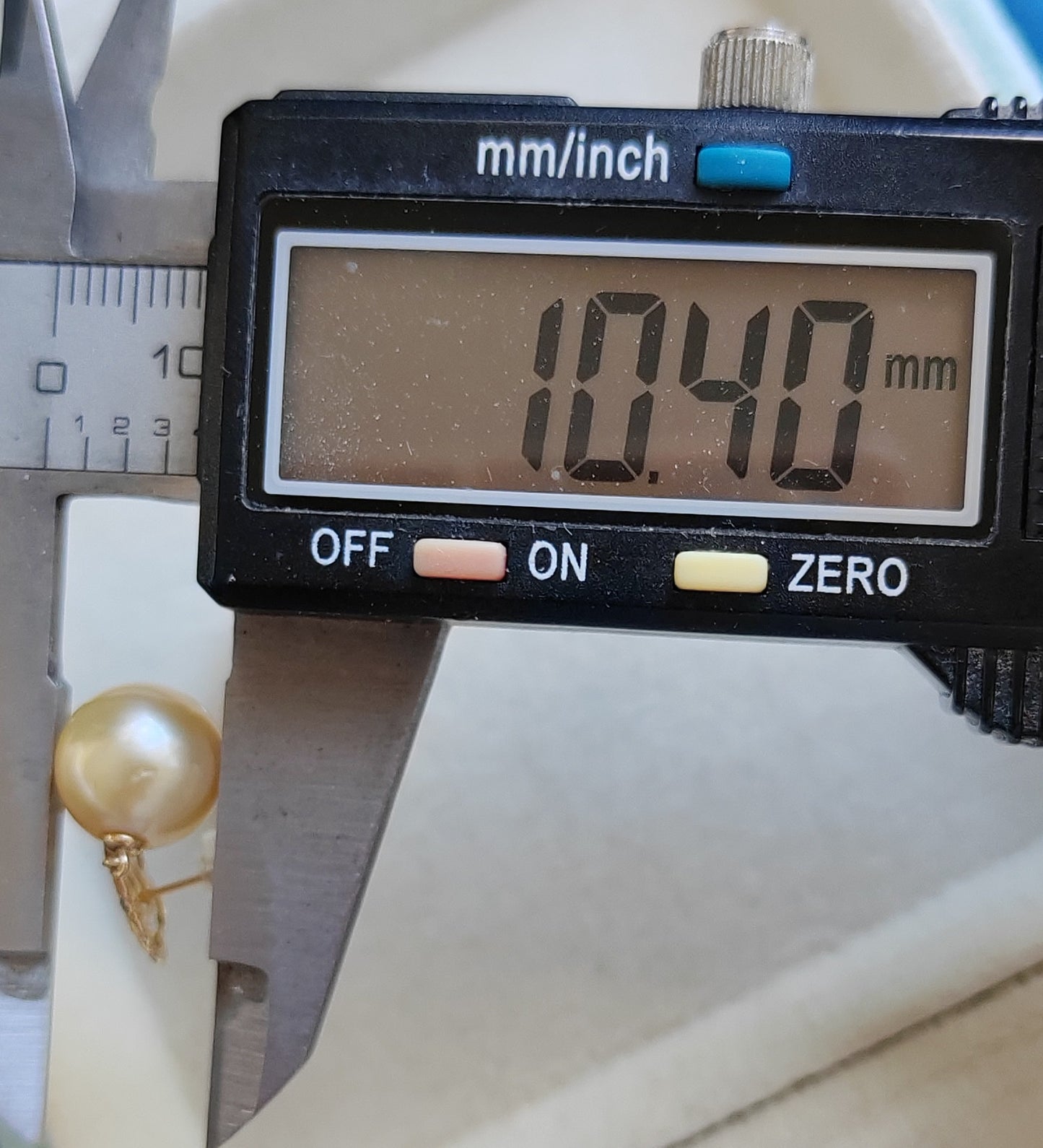 'Camellia' earrings 10k gold genuine golden south sea pearl 10.4mm Round