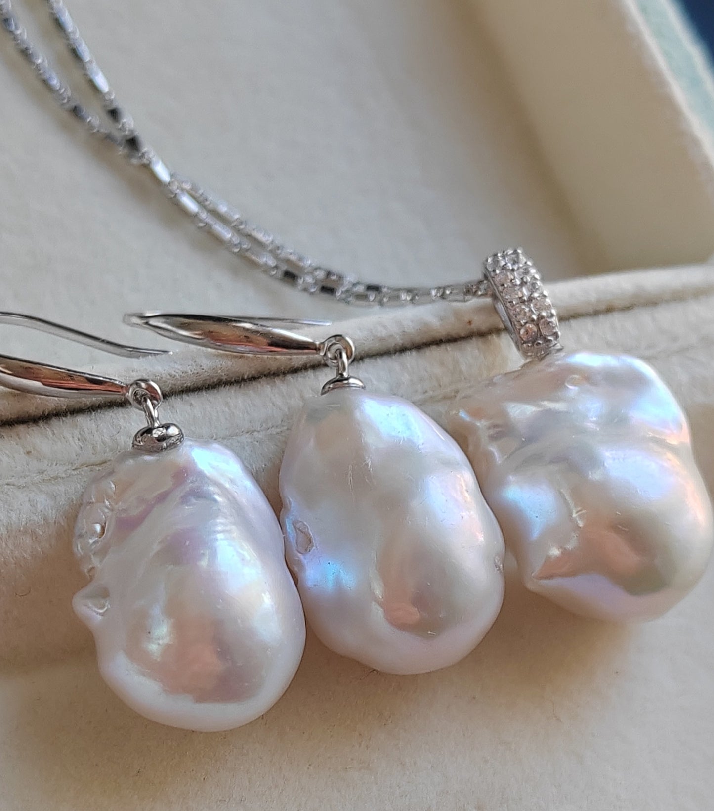 Classic baroque jewelry set Genuine freshwater pearls 13-14x18mm