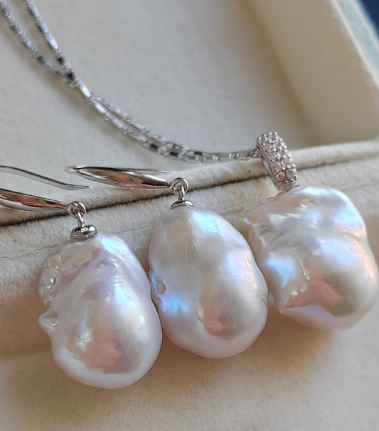 Classic baroque jewelry set Genuine freshwater pearls 13-14x18mm