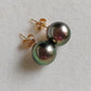 'Vivid Peacock' 14k gold every day earrings studs genuine tahitian south sea pearls 10.2mm