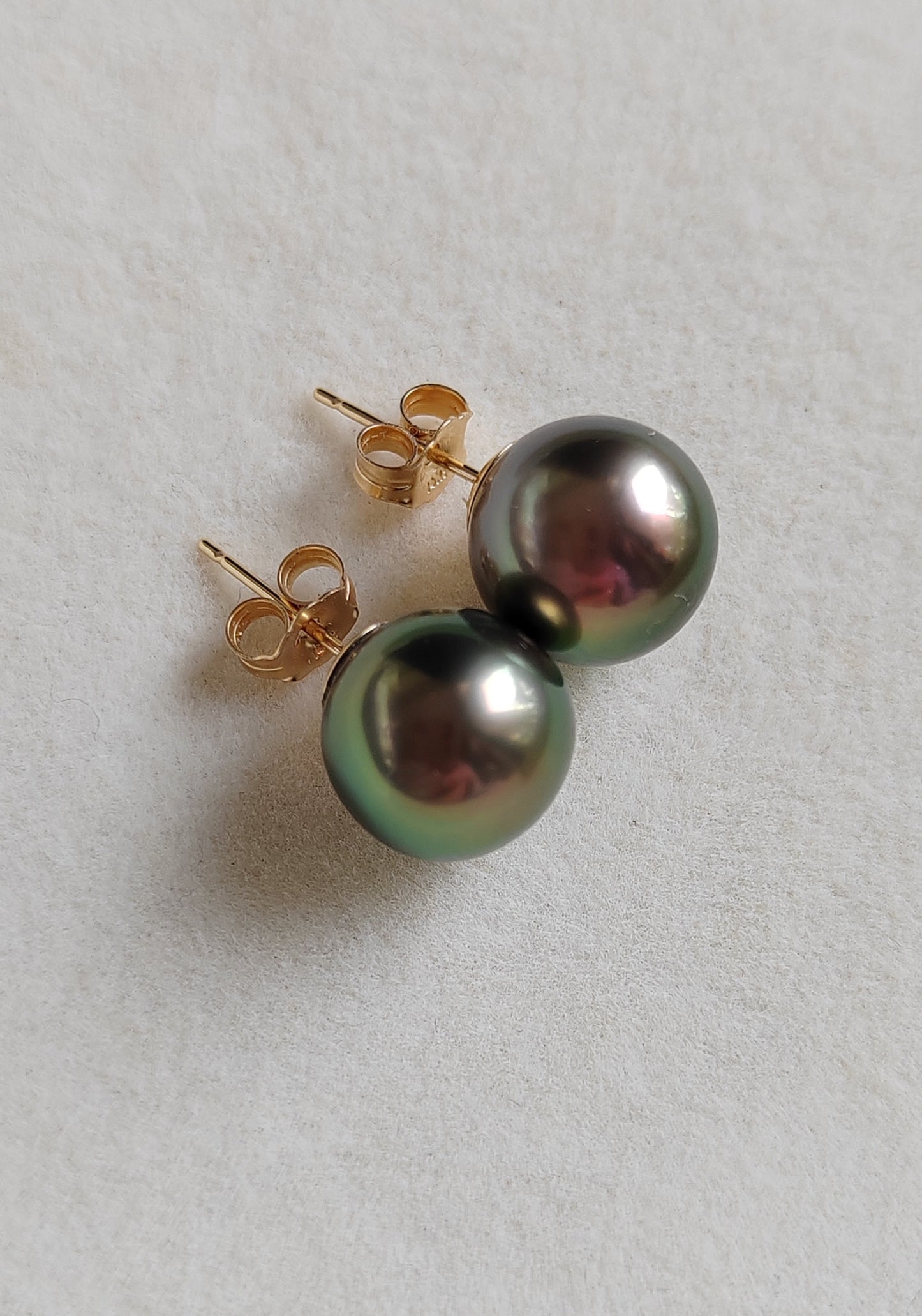 'Vivid Peacock' 14k gold every day earrings studs genuine tahitian south sea pearls 10.2mm