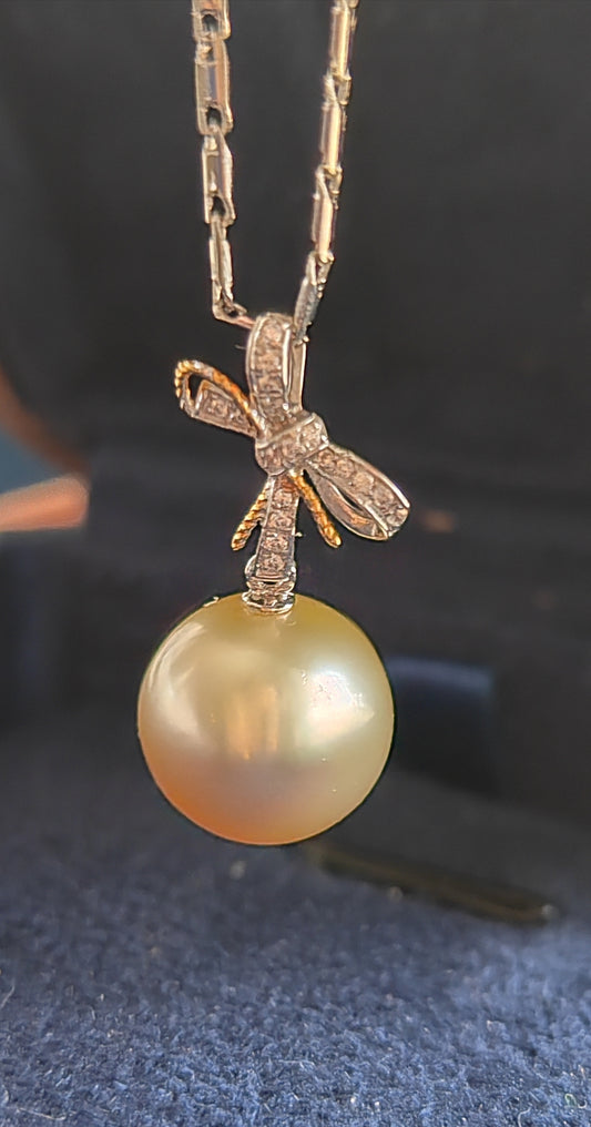 18k gold pendant genuine golden south sea pearl 10.8mm