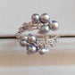 'Silver Meteor' ring genuine Japanese akoya pearls 3.6-4.1mm