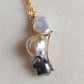 'A feather' 18k gold pendant genuine south sea & Tahitian Keshi pearls 'Wild'