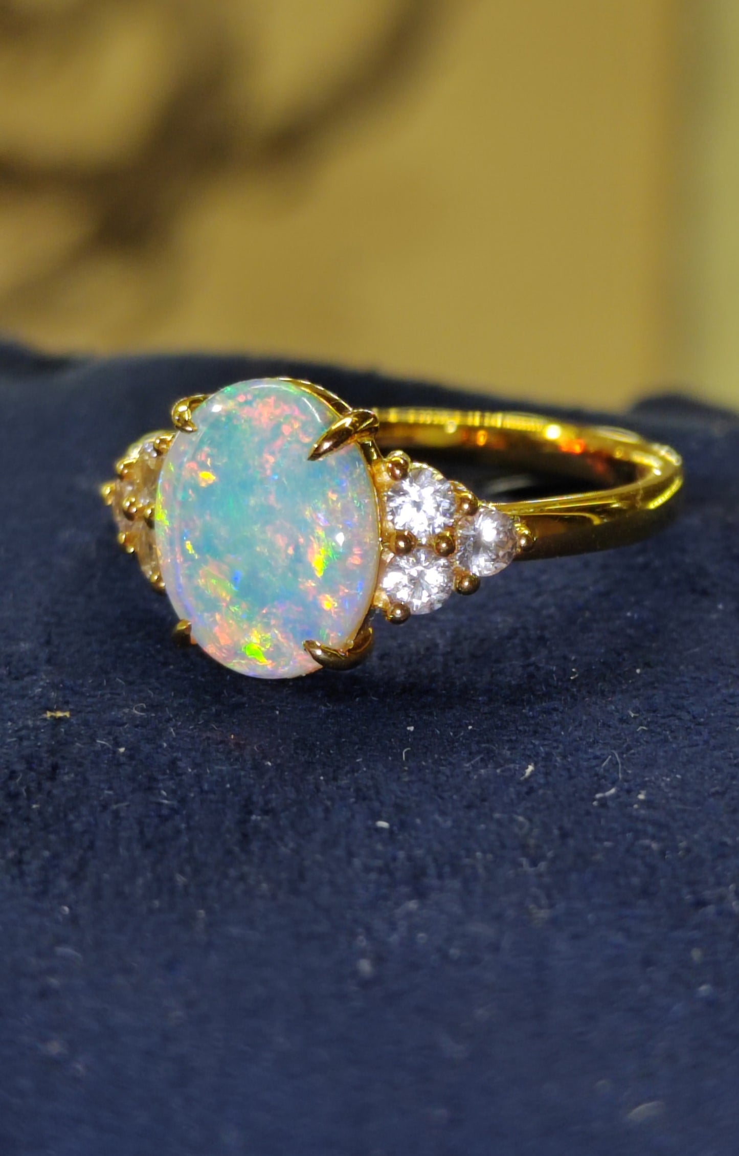 'Water Lily' 1.31ct Natural Solid Australian Crystal opal 9k gold ring