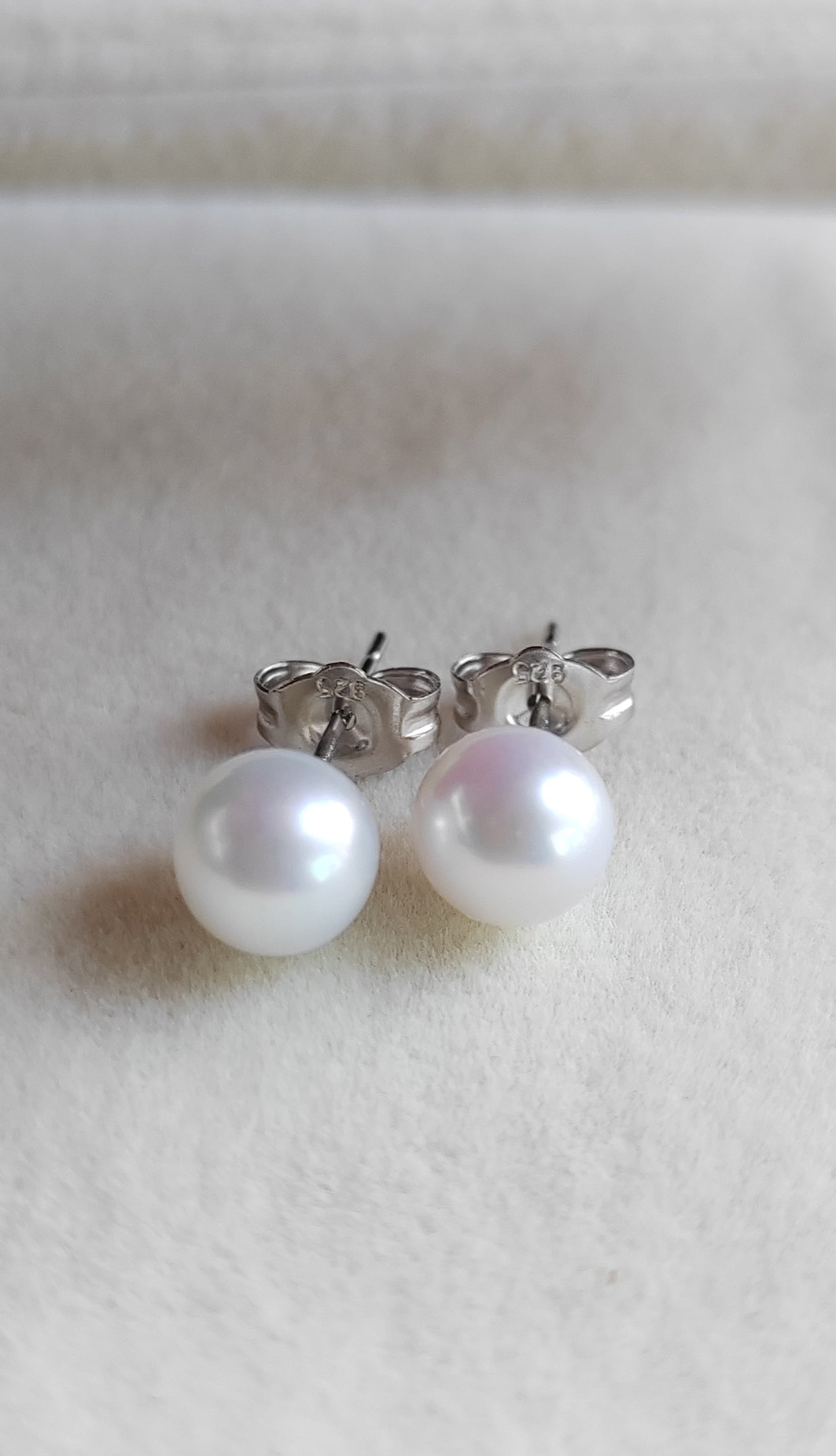 Silver earrings studs genuine freshwater pearls 6-6.5mm
