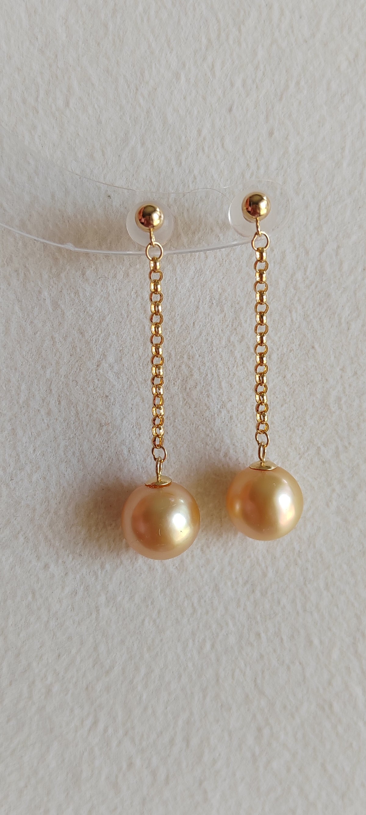 18k gold dangle earrings genuine golden south sea pearl 8.3mm