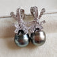 Art Deco earrings silver Genuine tahitian pearls 10.3mm