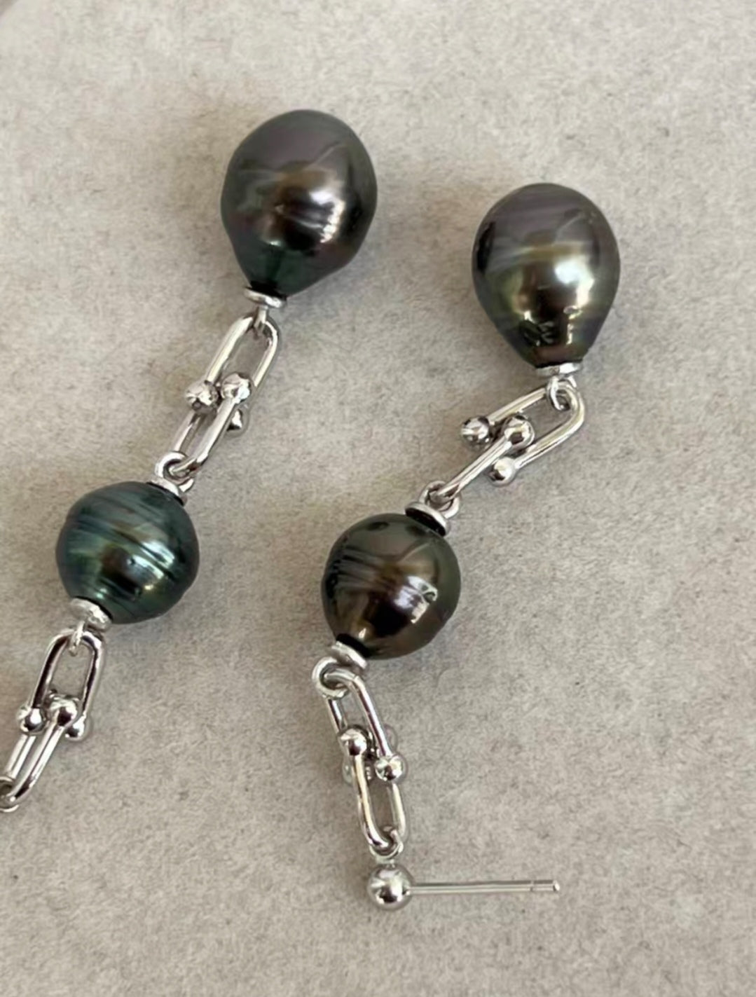 8.6-9.4mm Genuine tahitian south sea pearls double-beauty earrings silver