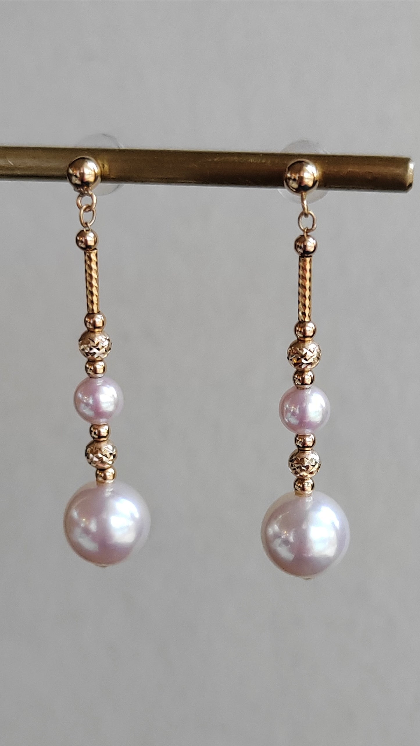 'Glittering' earrings 18k gold genuine Japanese akoya pearls 4.5-8.3mm AAA+