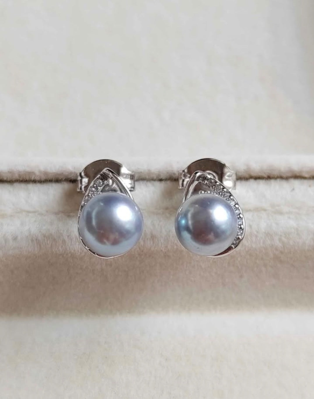 6.1mm Genuine Japanese akoya pearls classic earrings silver