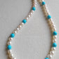 14k gold necklace Natural Sleeping Beauty Turquoise and Genuine Japanese akoya pearls