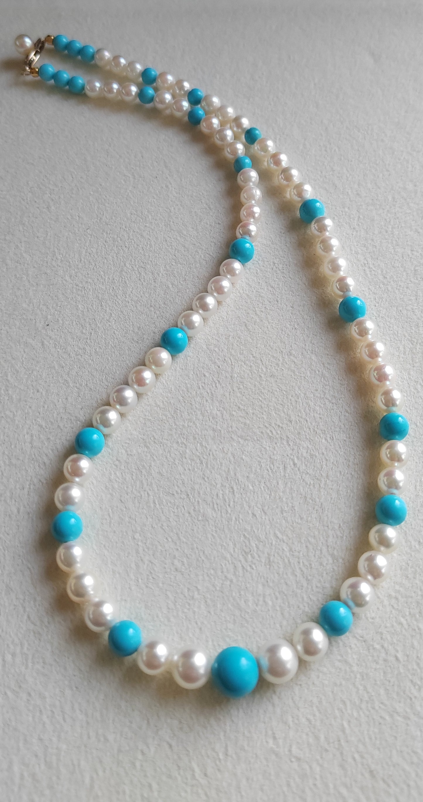 14k gold necklace Natural Sleeping Beauty Turquoise and Genuine Japanese akoya pearls