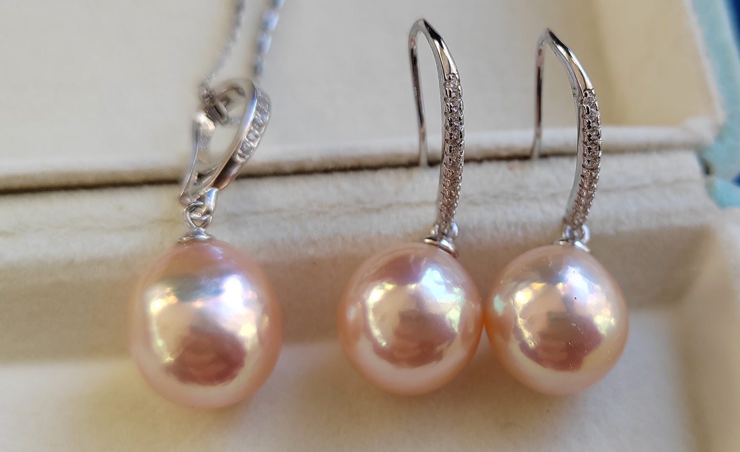 'Fairy Peach' Jewellery set Genuine freshwater pearls 11.8-12.2mm