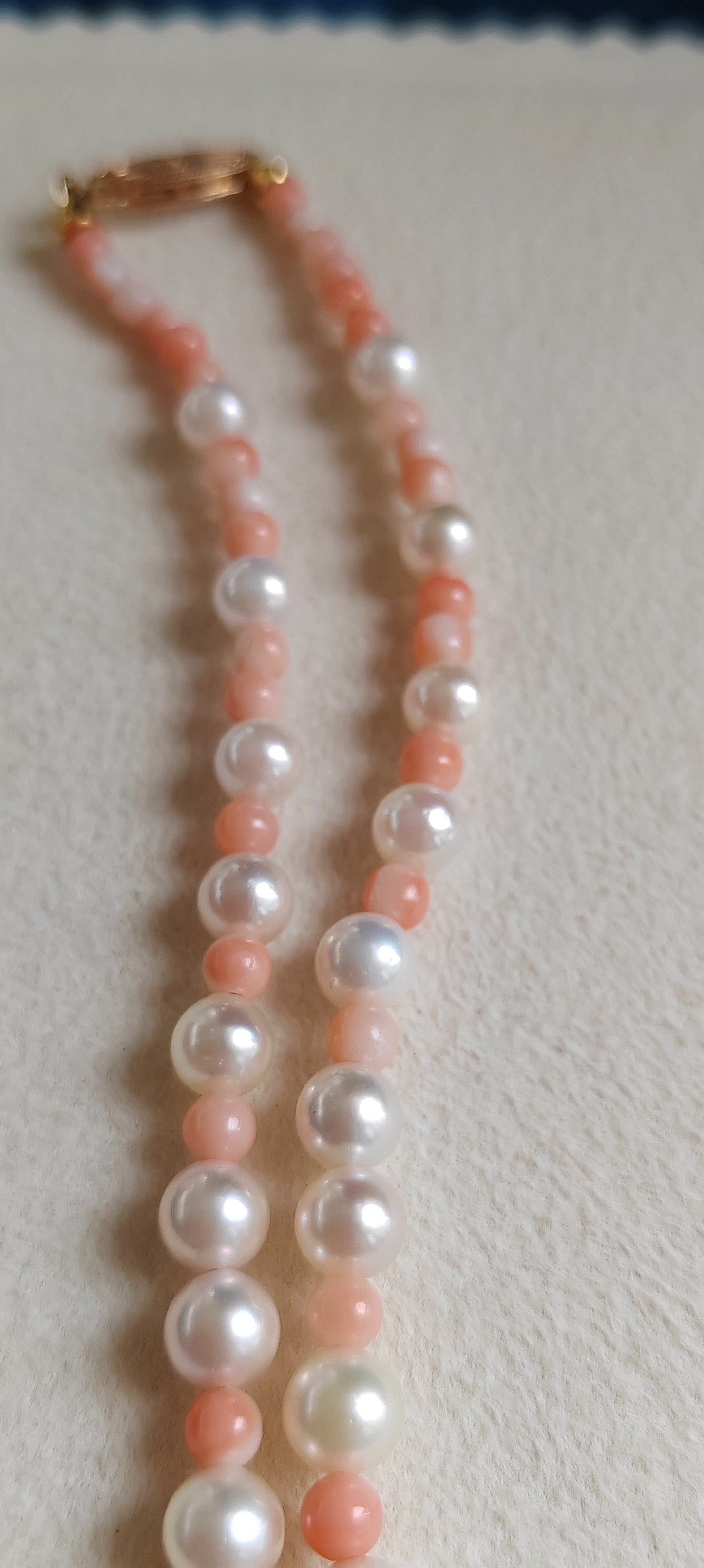 Genuine Japanese akoya pearls and coral necklace 3.3-7.7mm
