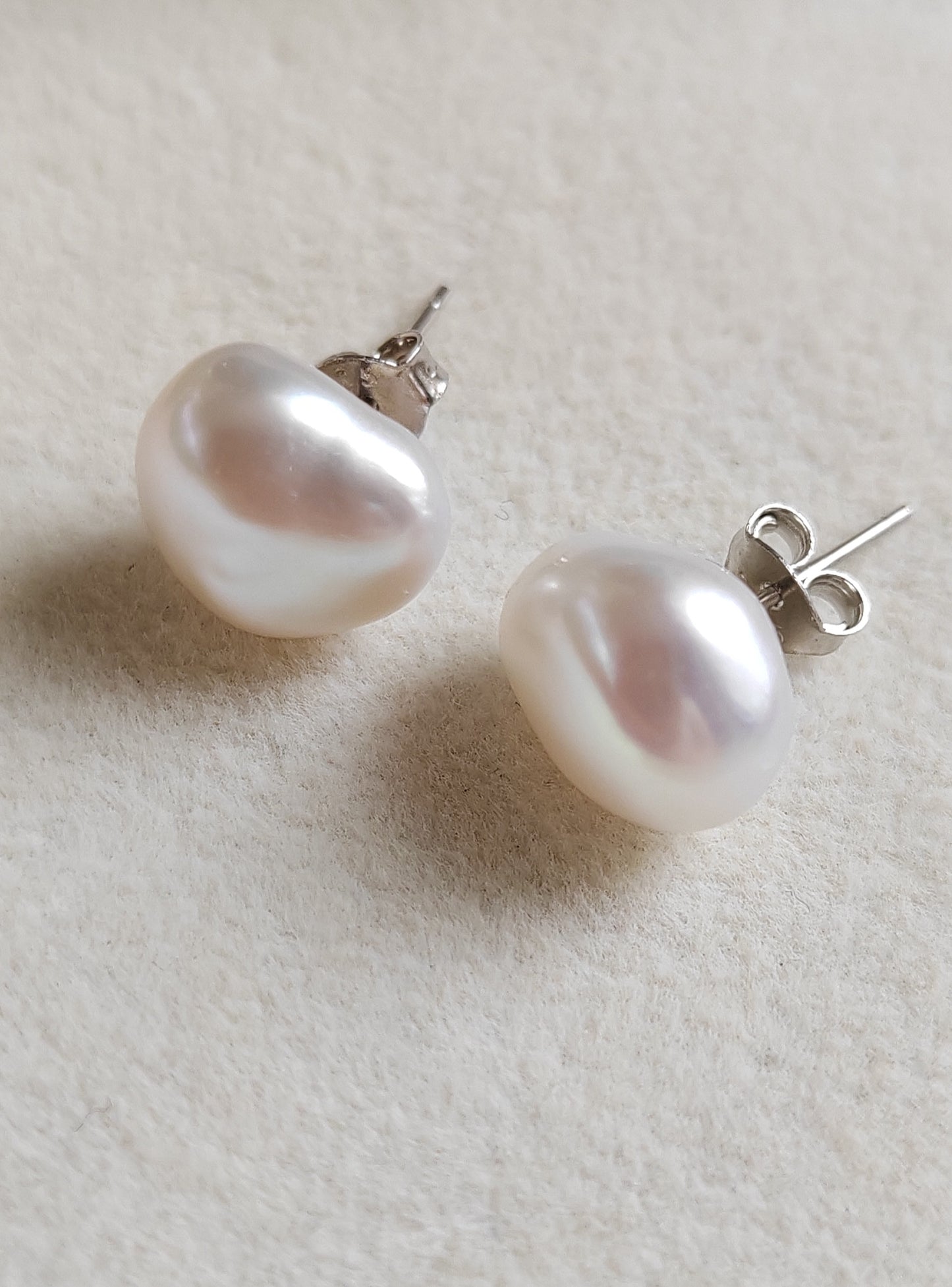 9mm Genuine freshwater Keshi pearls essential earrings studs silver