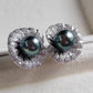 'Green lotus' earrings genuine tahitian south sea pearls 9.1mm
