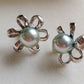 'Silver flowers' earrings genuine akoya pearls 7.3mm