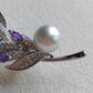 'Violetear' brooch genuine south sea white pearl 9.1mm