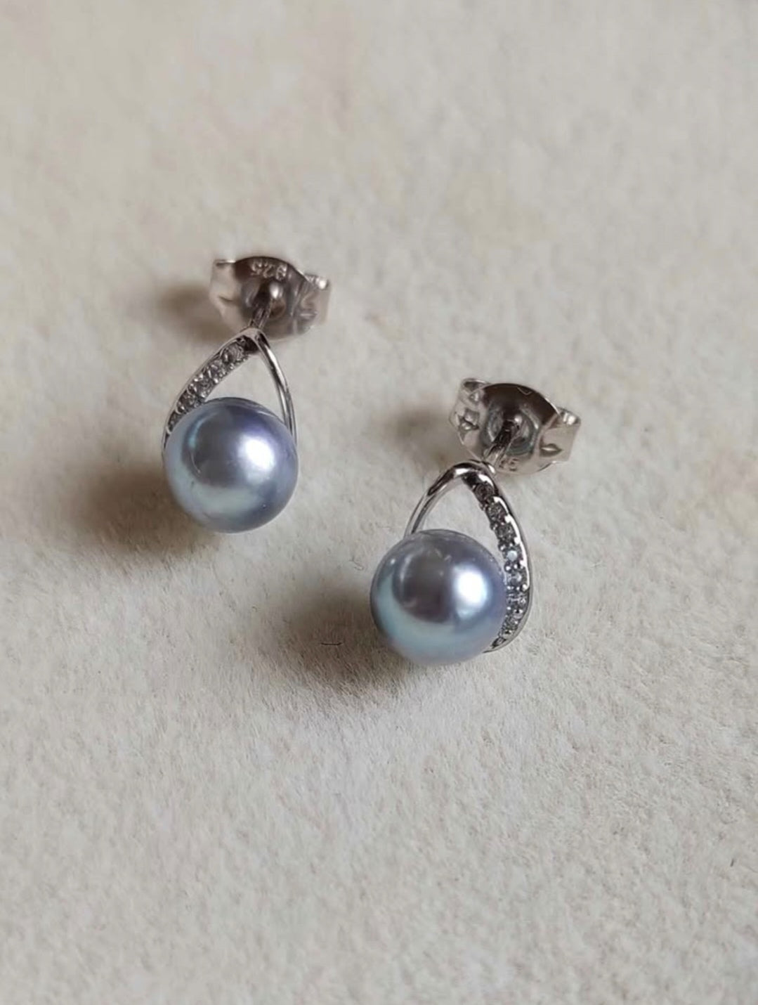 6.1mm Genuine Japanese akoya pearls classic earrings silver
