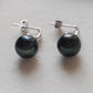 9.9mm Genuine tahitian south sea pearls round classic earrings sterling silver