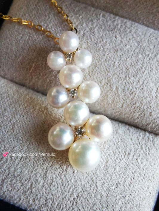 'Little clover' pendant 18k gold diamond genuine Japanese akoya  pearl 3.5-5.8mm