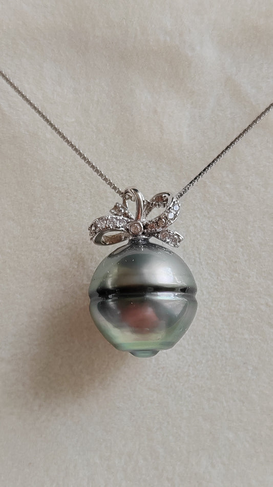 13.3mm Genuine tahitian south sea pearl necklace silver
