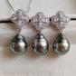 'Silver Clovers' Jewellry set Genuine tahitian sea pearls 9.6-9.9mm