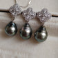 'Silver Clovers' Jewellry set Genuine tahitian sea pearls 9.6-9.9mm