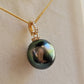 12.95x13.5mm Genuine Tahitian Mangareva pearl 18k gold diamond enhancer/ pendant