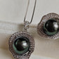 'Black Rose' jewelry set Genuine tahitian sea pearls 7.8-8.9mm