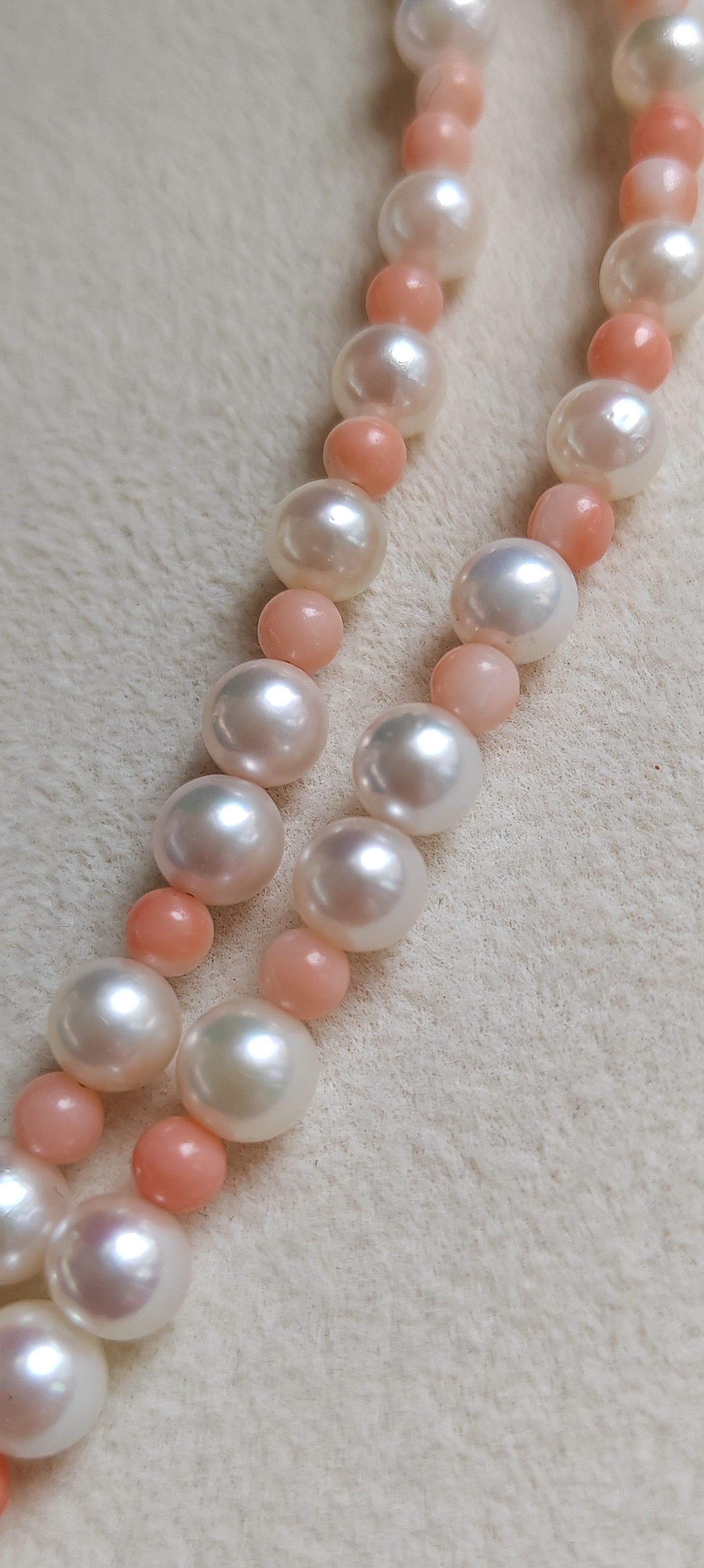 Genuine Japanese akoya pearls and coral necklace 3.3-7.7mm