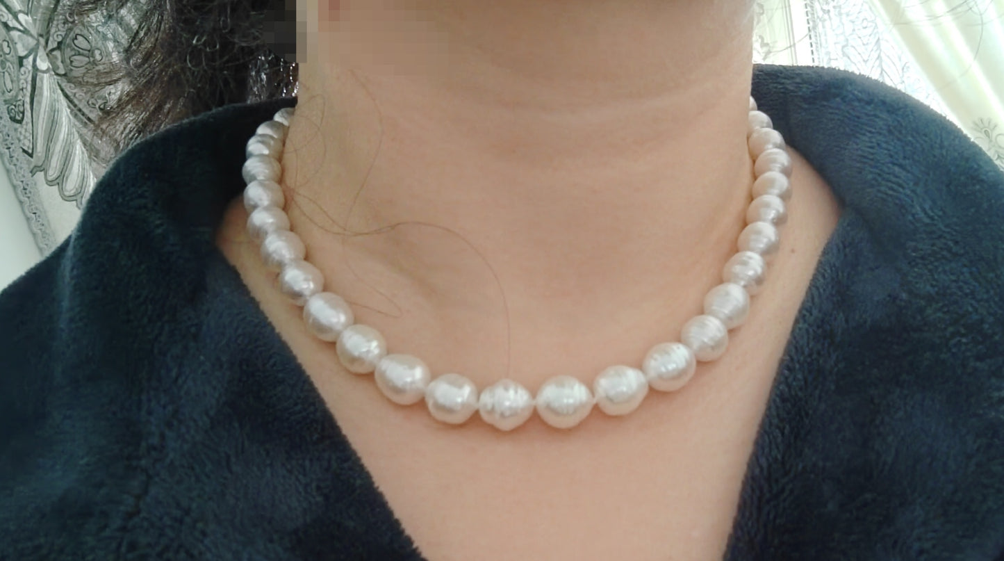 8.6-10.7mm Genuine south sea white pearls baroque necklace