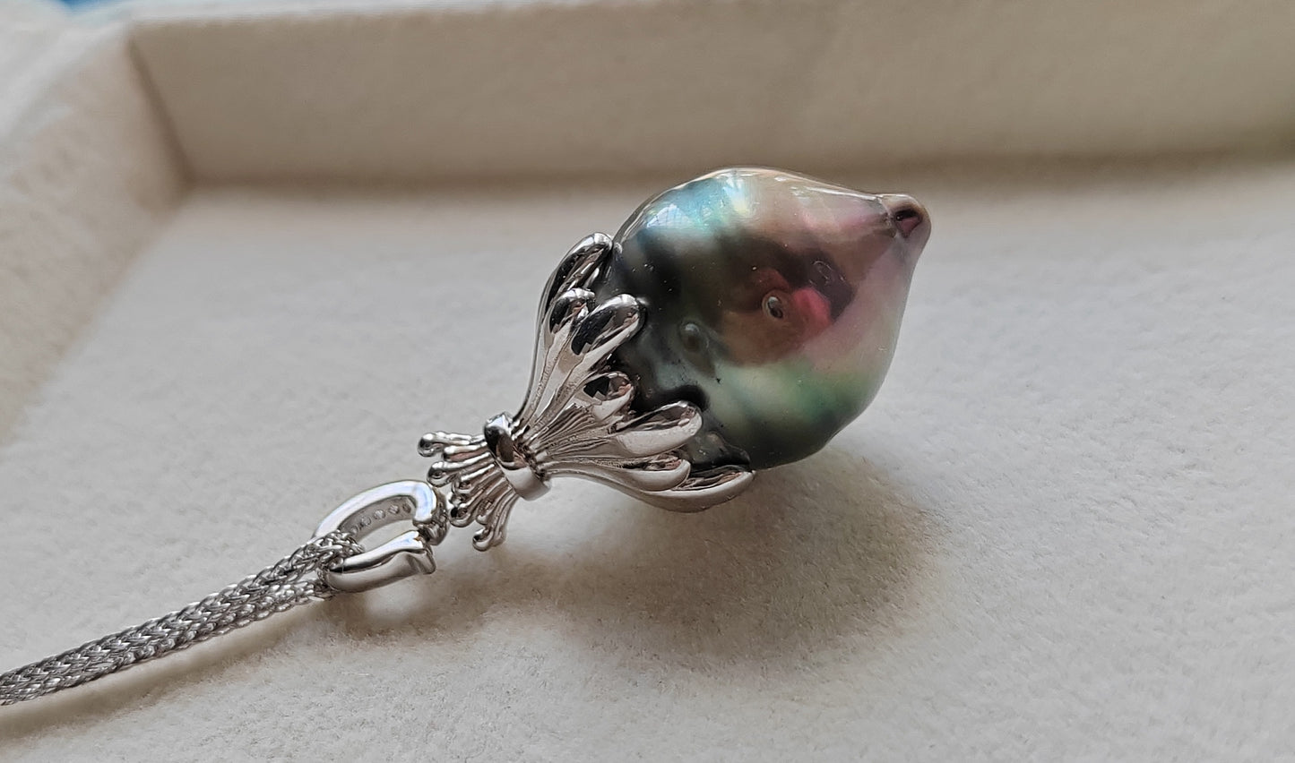 16.3x20mm Genuine tahitian sea pearl enhancer necklace silver