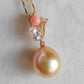 'Sunset' 18k gold diamond pendant genuine golden south sea pearl and Coral