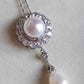 Elegant French style brooch & necklace genuine freshwater pearls 9.8-10.9mm