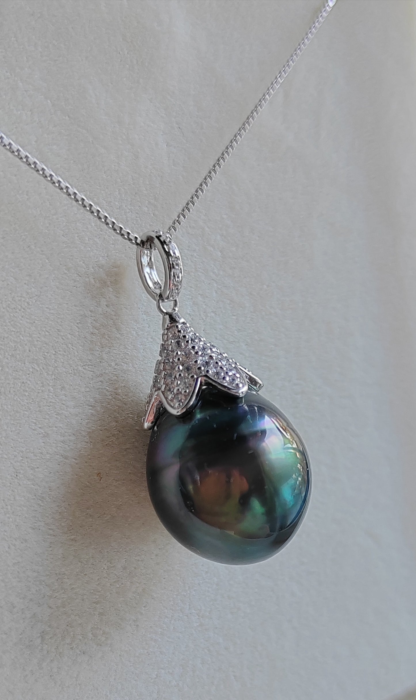 13.3mm Genuine tahitian south sea pearl pendant with chain necklace